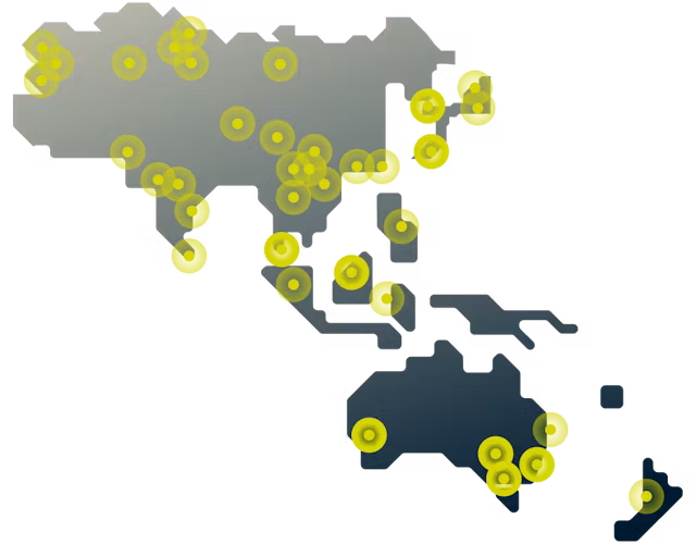 Połącz się z dziesiątkami lokalizacji serwer&oacute;w w regionie Azji i Pacyfiku dzięki ogromnej globalnej sieci ExpressVPN.